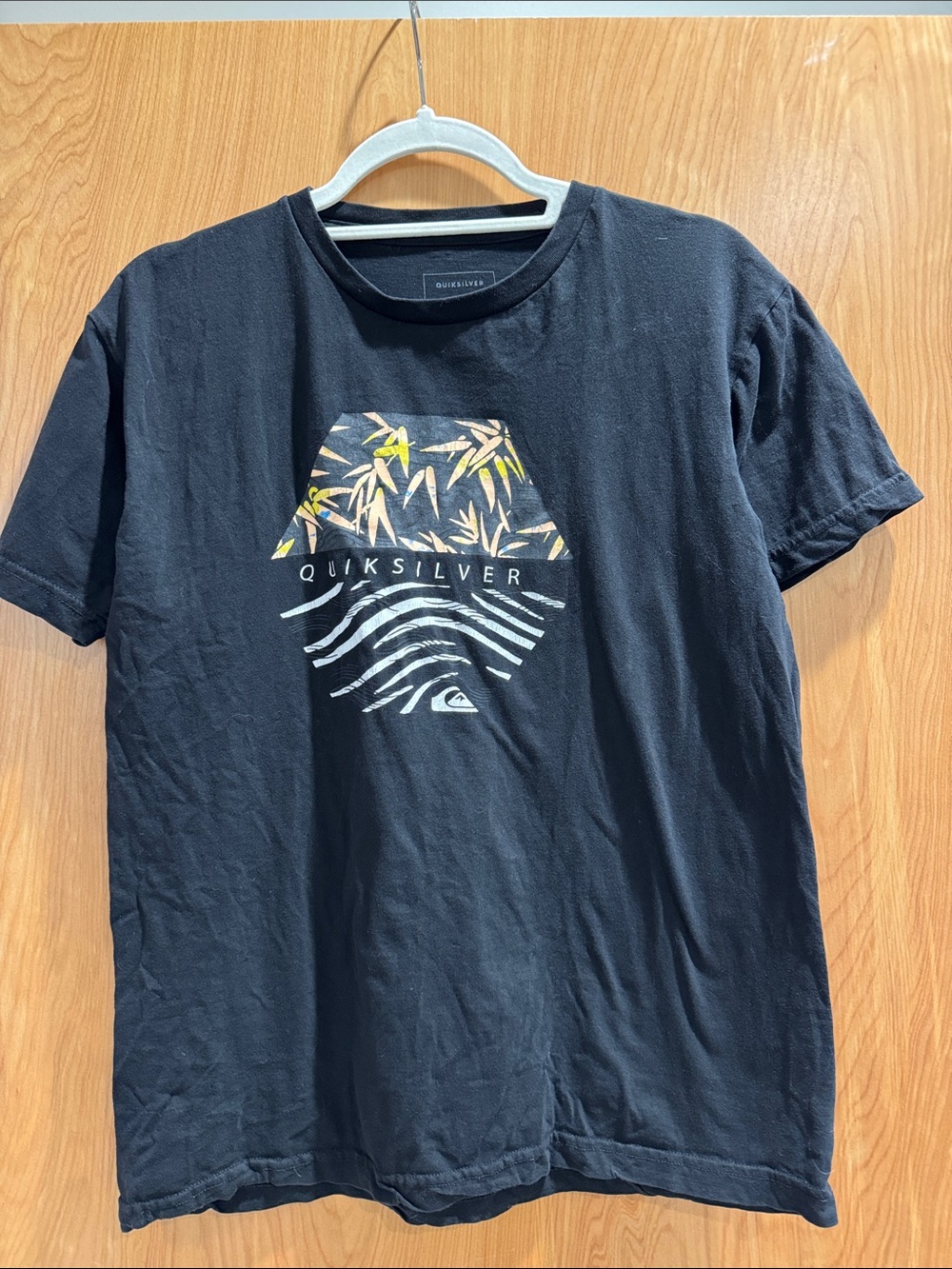 Quiksilver Black Tee with Tropical Hex Graphic